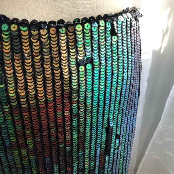 🎄Glamorous mini  sequinned skirt green/black SZ L mermaid style - Picture 7 of 15